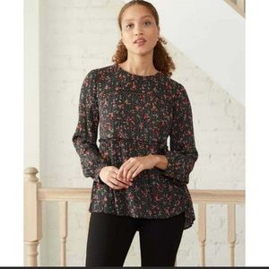 Knox Rose Black Floral Tiered Long Sleeve Top S XS